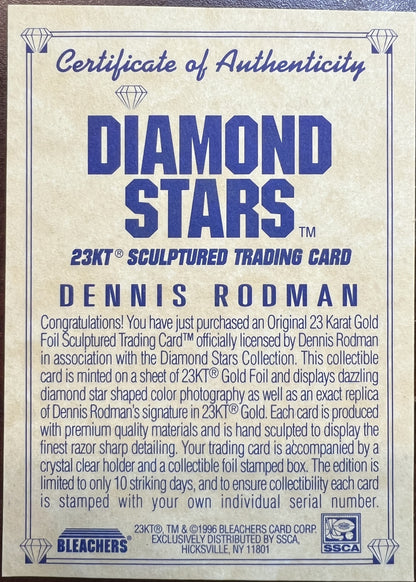 1996 Bleachers Diamond Stars - Dennis Rodman – 1996 World Champions – Serial #375