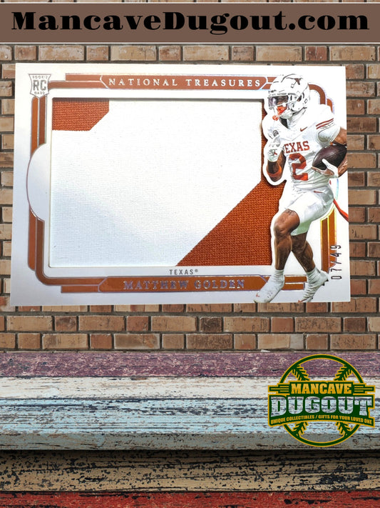 2025 Panini National Treasures - Matthew Golden – Texas Two Color Patch #52 –#07/49