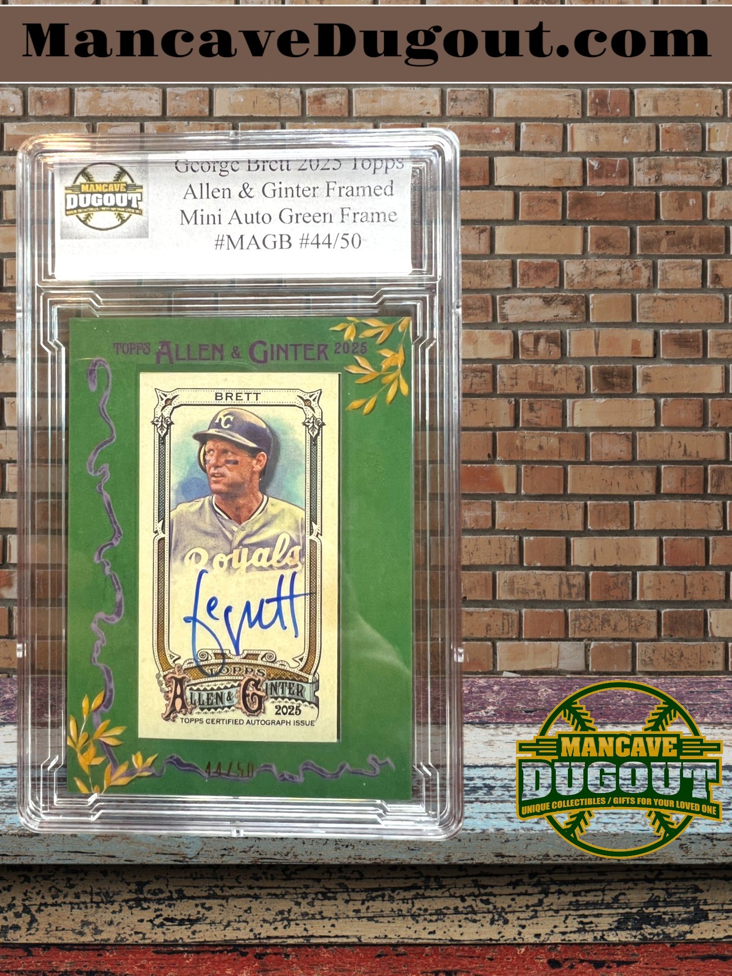 George Brett — 2025 Topps Allen & Ginter - Framed Mini Autographs — Green Frame - Card #MAGB — Serial #44/50