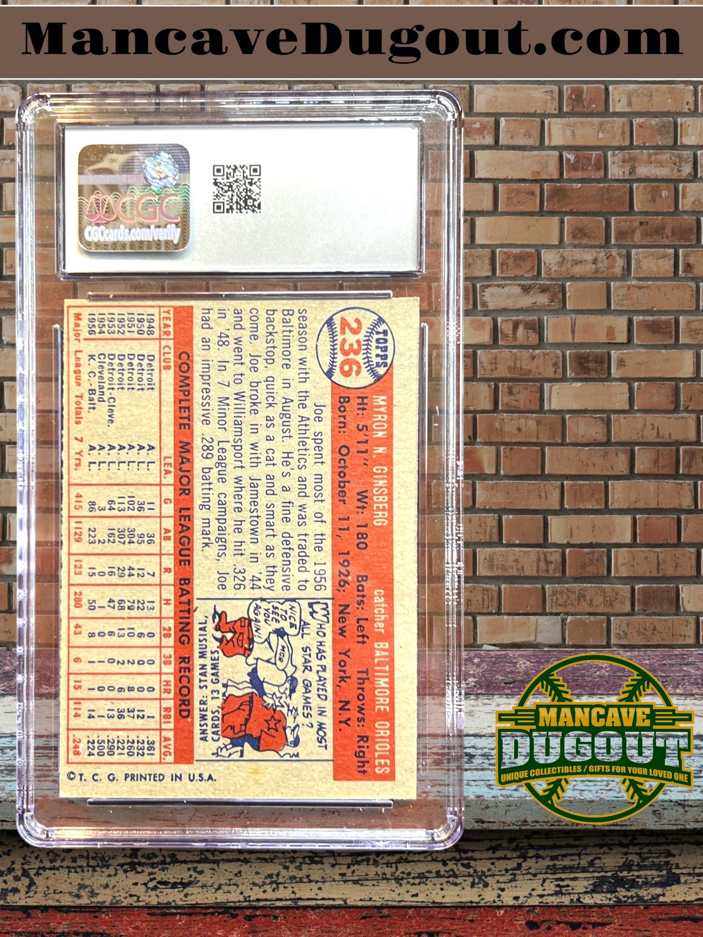 Joe Ginsberg – 1957 Topps #236 - CGC 5 (Excellent) – Original 1950s Topps Baseball