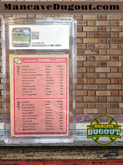 1977 Topps Rushing Leaders #3 – Payton / Simpson – CSG 4.5
