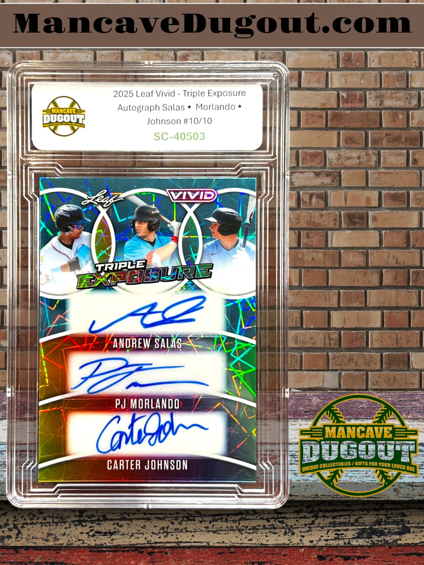 2025 Leaf Vivid - Triple Exposure Autograph Andrew Salas • PJ Morlando • Carter Johnson Serial Numbered 10/10