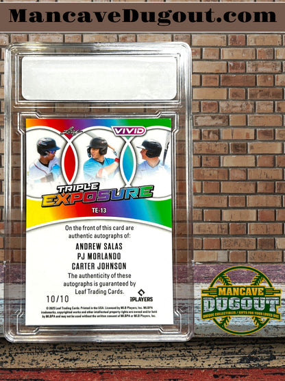 2025 Leaf Vivid - Triple Exposure Autograph Andrew Salas • PJ Morlando • Carter Johnson Serial Numbered 10/10