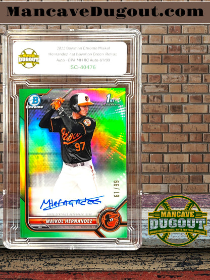 2022 Bowman Chrome - Maikol Hernandez — 1st Bowman Green Refractor Auto — CPA MH Rookie Autograph — Serial 61/99