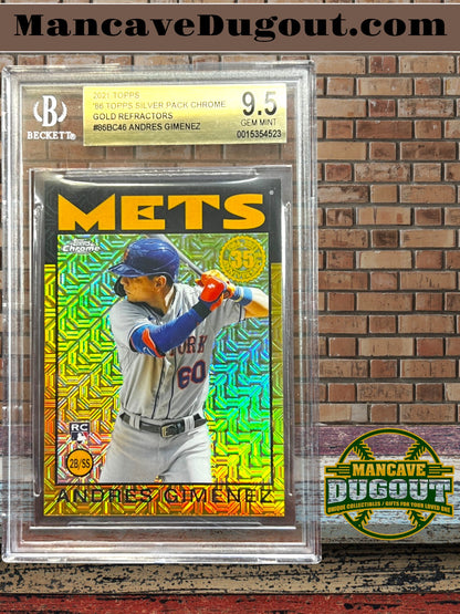 Andrés Giménez — 2021 Topps - ’86 Topps Silver Pack Chrome — Gold Refractor #86BC46 (RC) - Serial Numbered 17/50 - BGS 9.5 Gem Mint