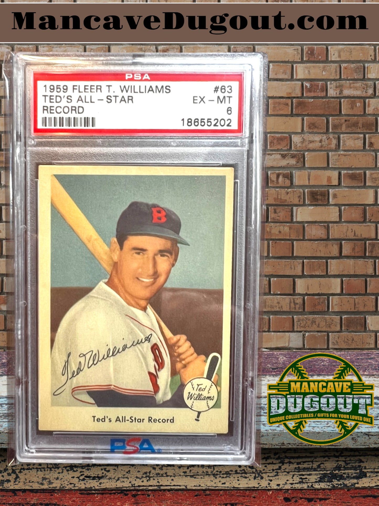 1959 Fleer Ted Williams #63 — “Ted’s All Star Record” - Boston Red Sox — PSA 6 (EX MT)