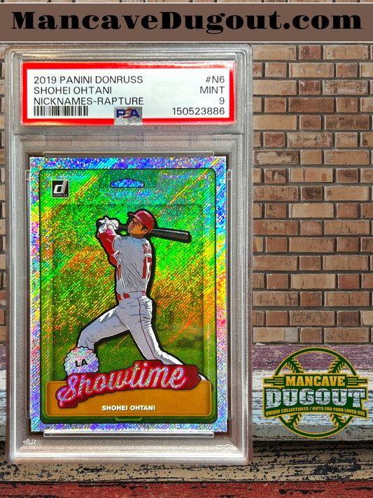 2019 Donruss Baseball - Shohei Ohtani “Showtime” • Nicknames Insert Rapture Parallel • PSA 9