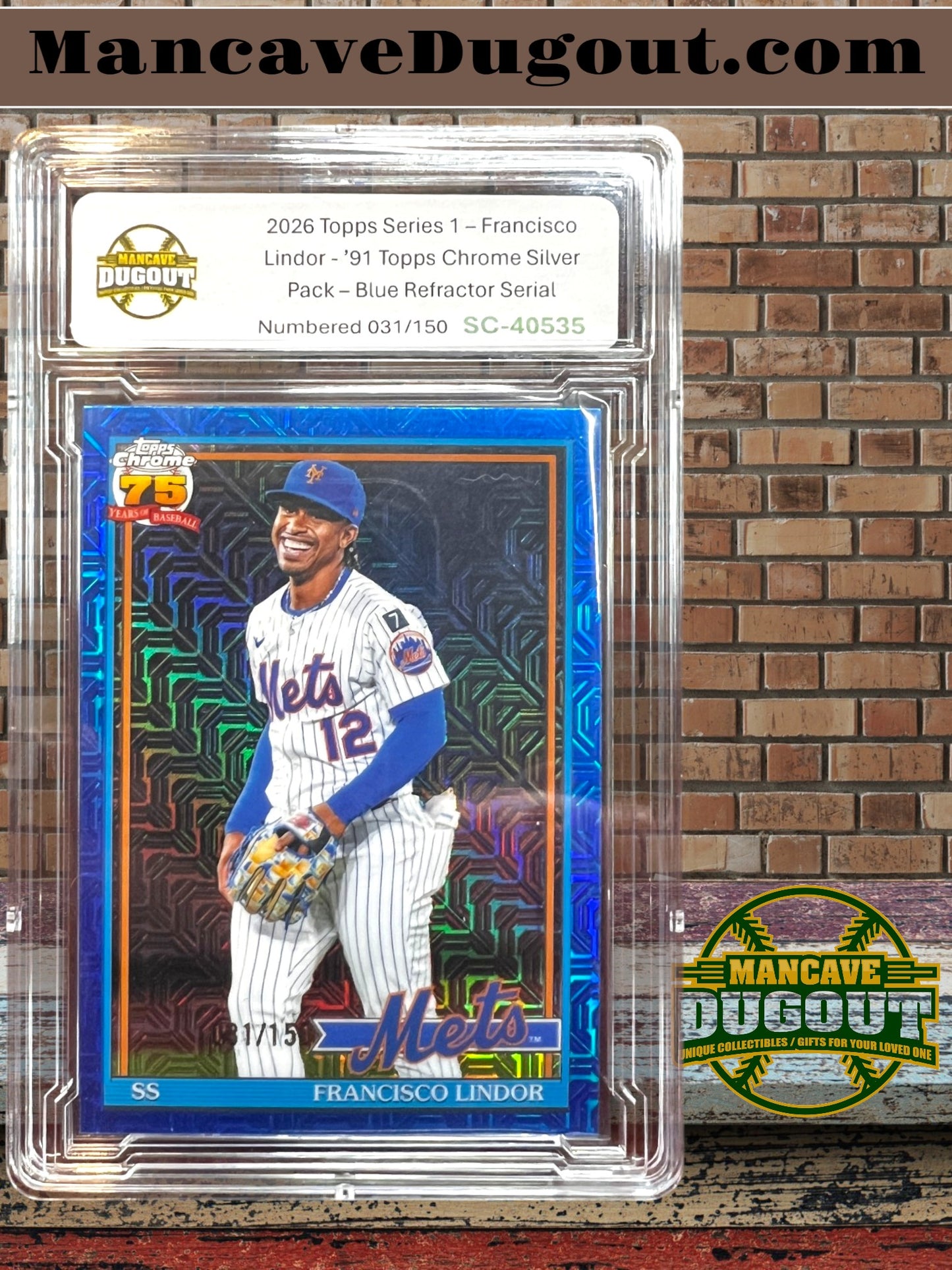 2026 Topps Series 1 – Francisco Lindor - ’91 Topps Chrome Silver Pack – Blue Refractor Serial Numbered 031/150