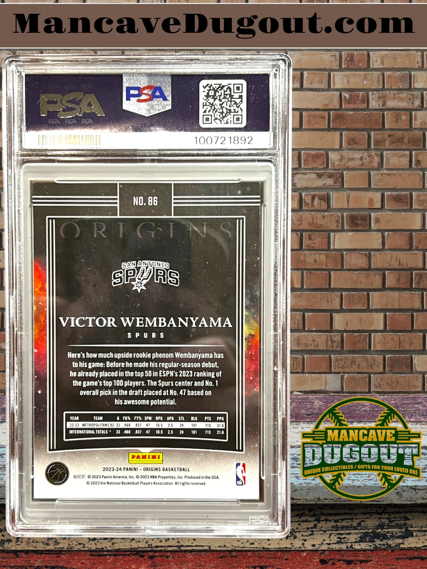 Victor Wembanyama — 2023 24 Panini Origins - Rookie Card #86 — PSA 9 Mint