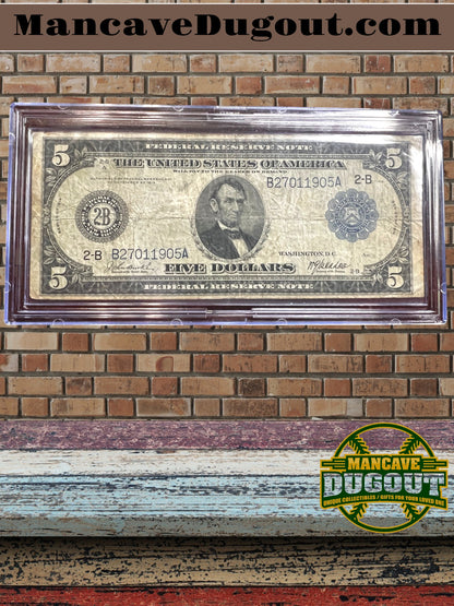 1914 $5 Silver Certificate – Large Size Note - New York – Circulated – BCW Pristine Holder