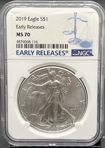 2019 $1 AMERICAN SILVER EAGLE NGC MS70 EARLY RELEASES BLUE LABEL