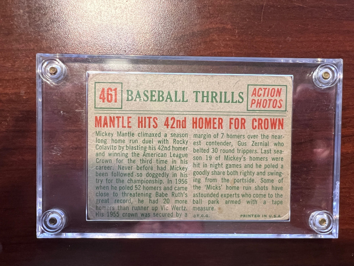 1959 Topps #461 MICKEY MANTLE  Hits 42nd Home Run for Crown Baseball Thrills (Not Graded)