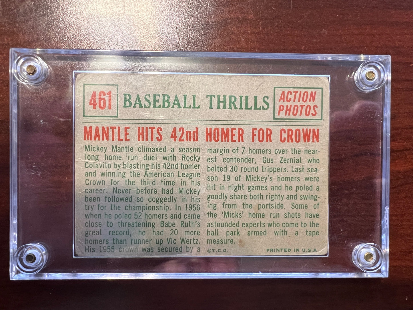 1959 Topps #461 MICKEY MANTLE  Hits 42nd Home Run for Crown Baseball Thrills (Not Graded)