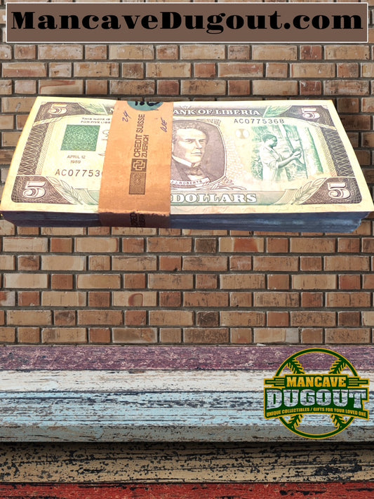 1989 LIBERIA P-19 5 Dollars – 100 crisp notes