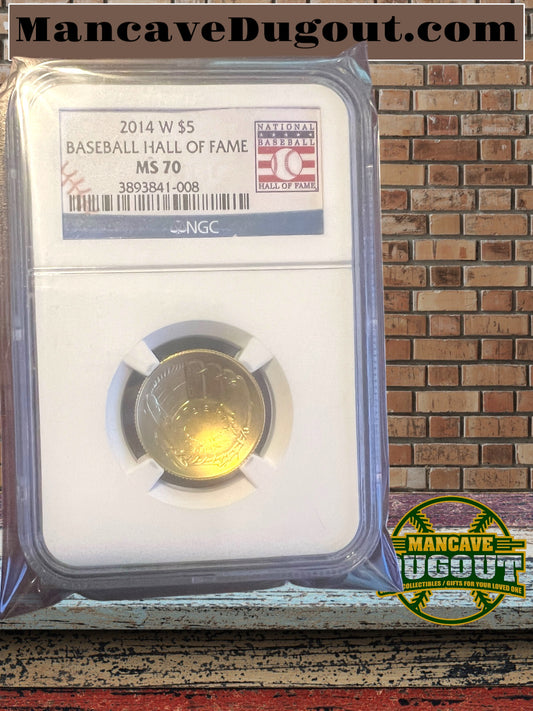 2014-W BASEBALL HALL OF FAME $5 Gold Coin Commemorative NGC MS70