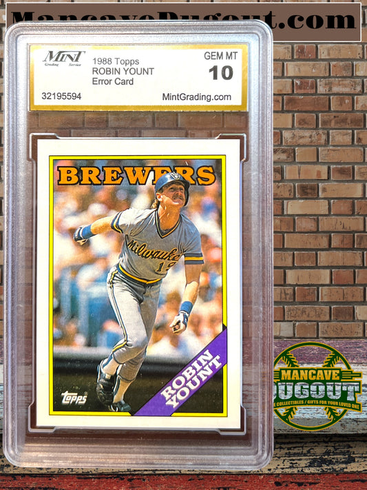 1988 Topps Robin Yount (165 / 455)- ERROR Card- Mint Grading 10 Gem Mint - RARE