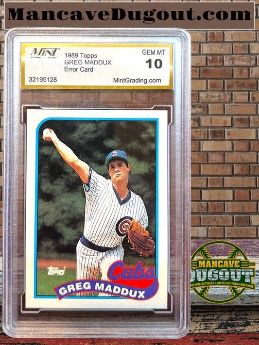 1989 Topps Greg Maddux (#240/418) ERROR card - Mint Grading 10 Gem Mint - RARE