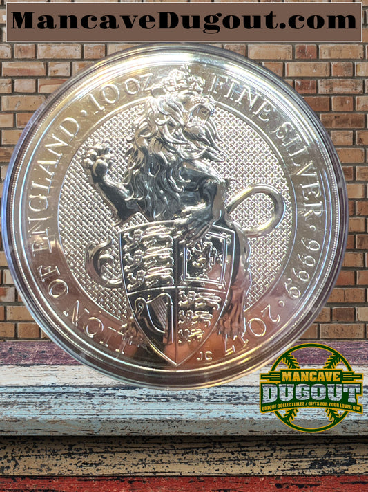 2017 10oz .999 Silver UK Queen’s Beast Lion of England 10-pound coin.