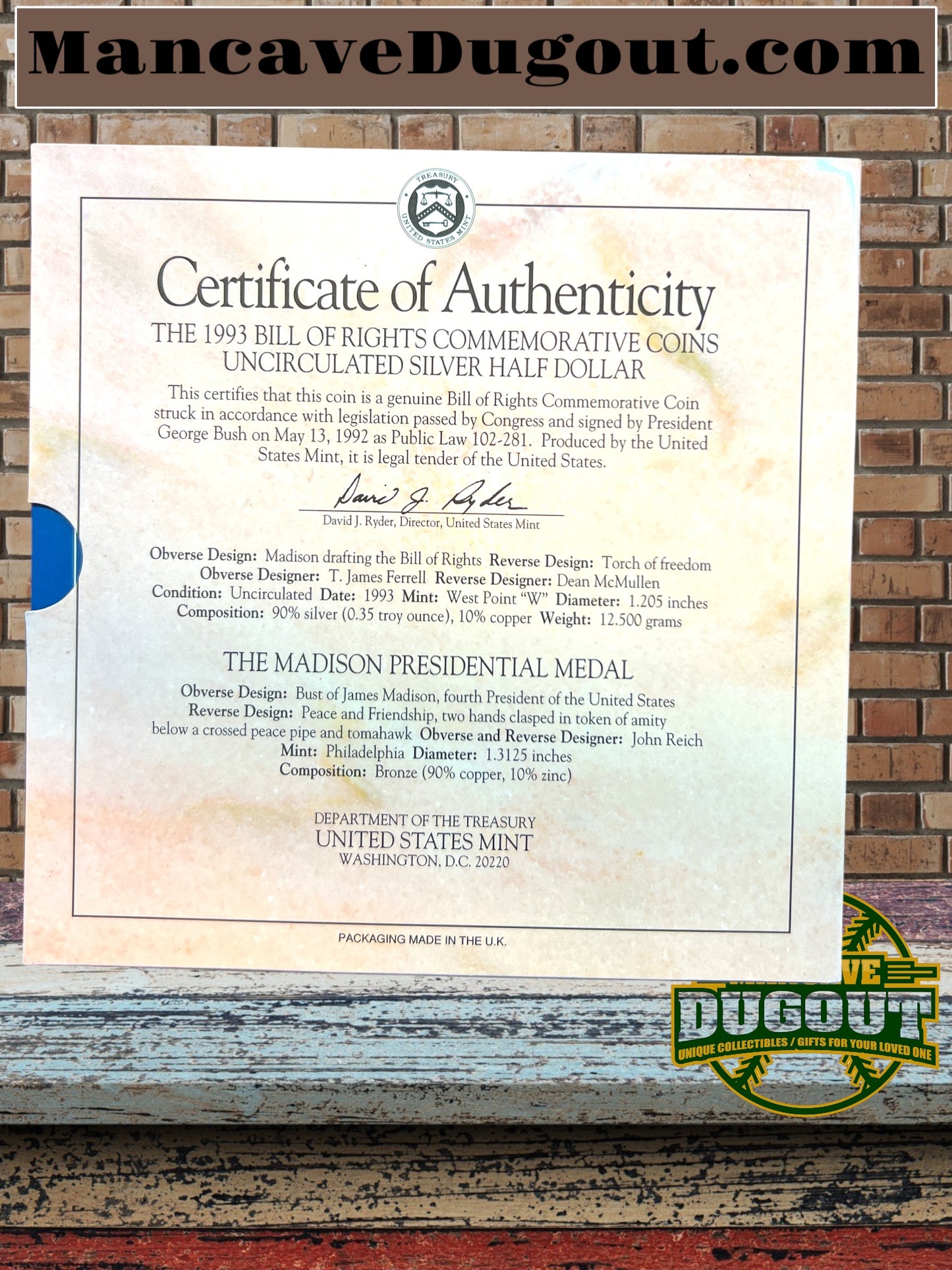 1993 Bill of Rights Silver Half Dollar - Young Collector with James Madison Medal