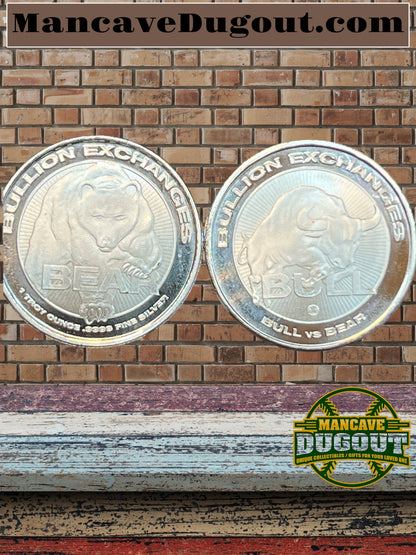 1 oz One Troy Ounce .999 Fine Silver Round Bullion Exchanges Bull vs Bear
