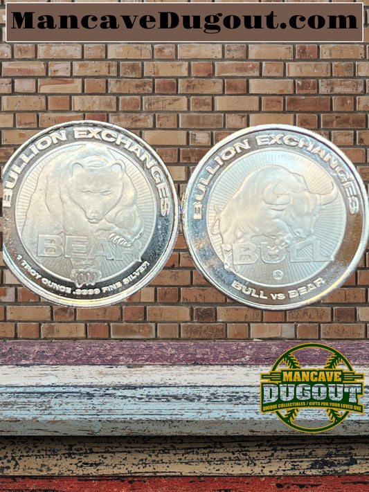 1 oz One Troy Ounce .999 Fine Silver Round Bullion Exchanges Bull vs Bear