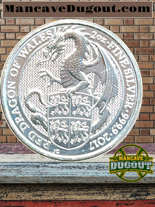 2017 Queens Beast 2 Oz Red Dragon Tube Gem Uncirculated 20 Oz Silver