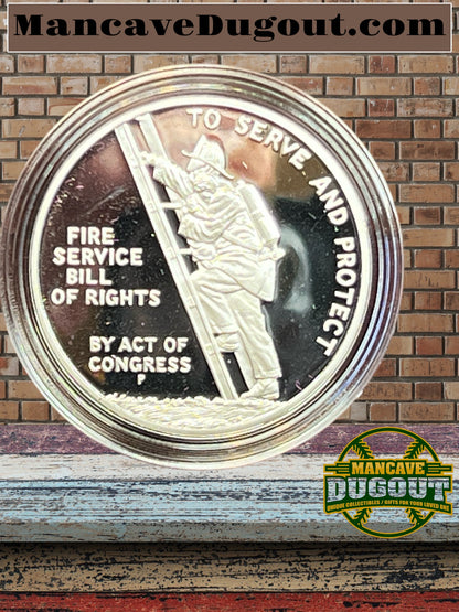 1992-P Ben Franklin Firefighters 1 oz Proof Silver Medal w US Mint OGP Box & COA