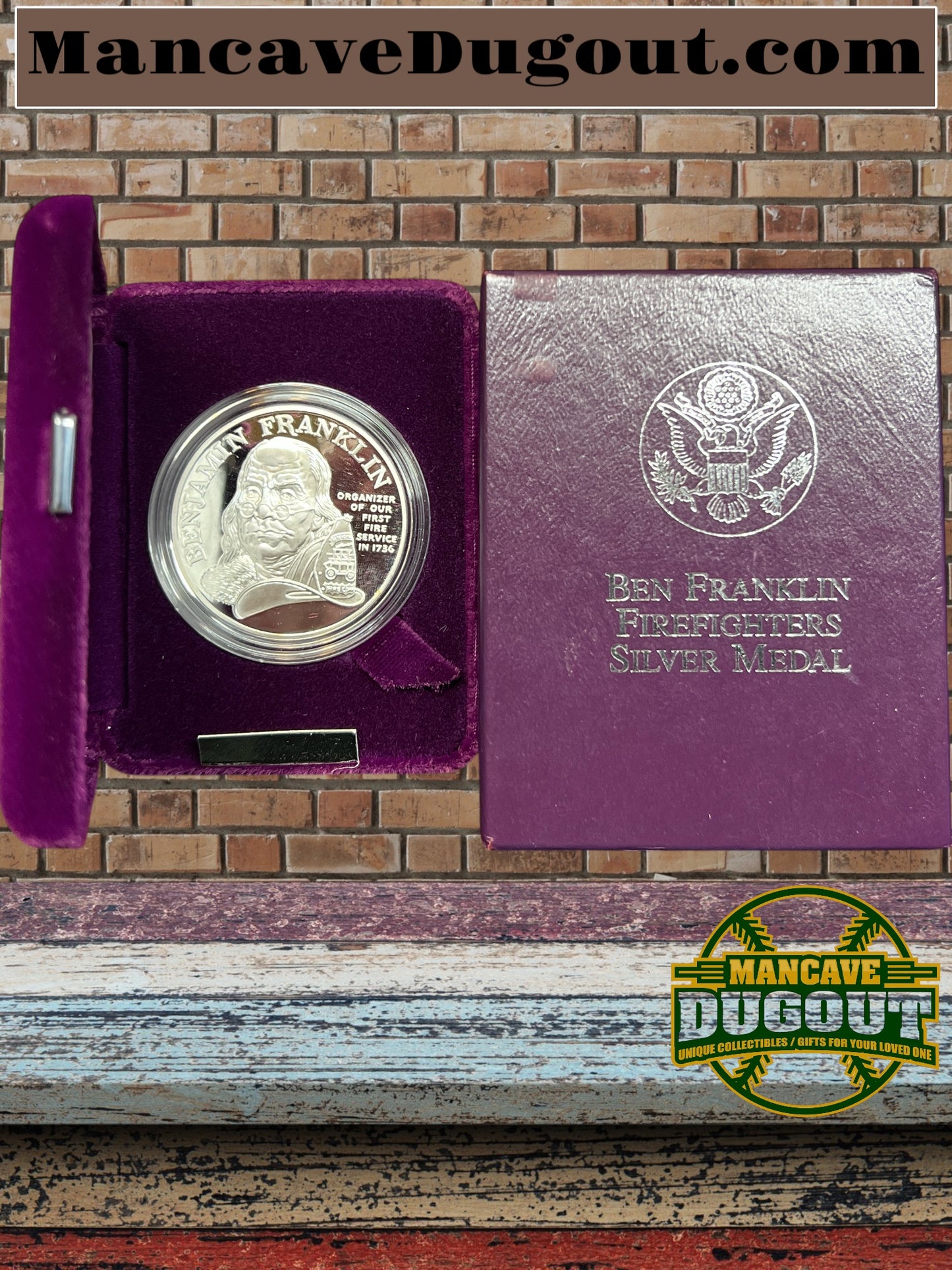 1992-P Ben Franklin Firefighters 1 oz Proof Silver Medal w US Mint OGP Box & COA