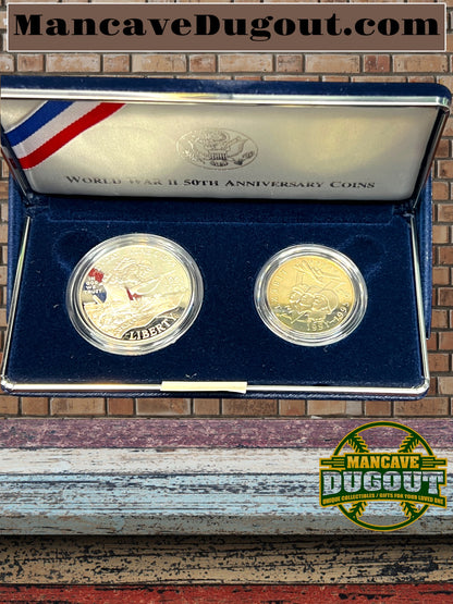 1991–1995 WWII 50th Anniversary Commemorative 2-Coin Proof Set – Silver
