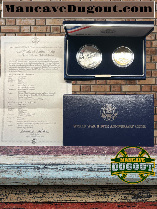 1991–1995 WWII 50th Anniversary Commemorative 2-Coin Proof Set – Silver