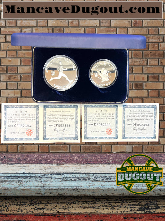 1988 Seoul Olympics Silver 2 Coin Set Mascot & Track and Field (Runner)