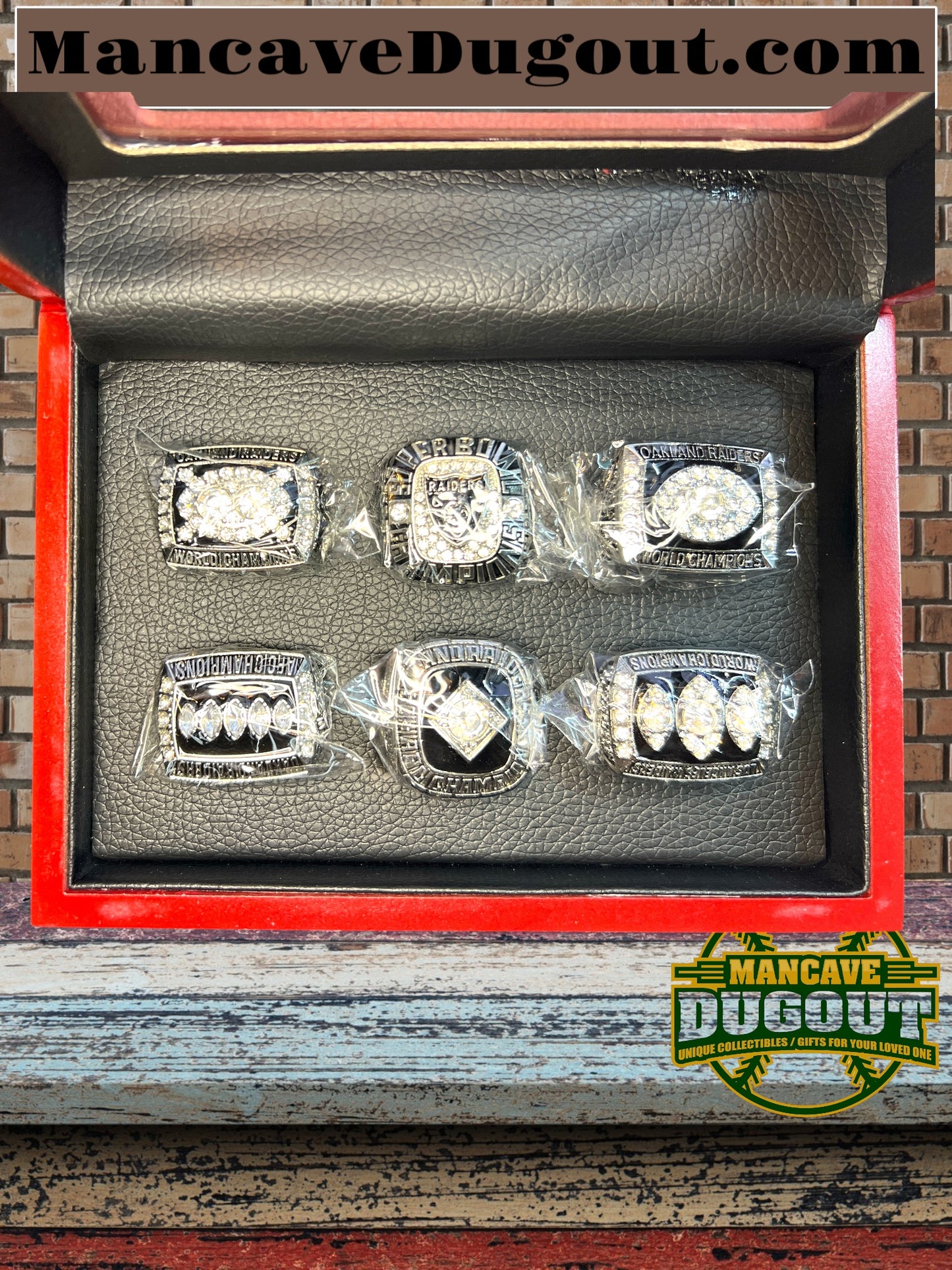 Oakland Raiders-Souvenir Championship Rings 6 pcs together-W/Wooden Box