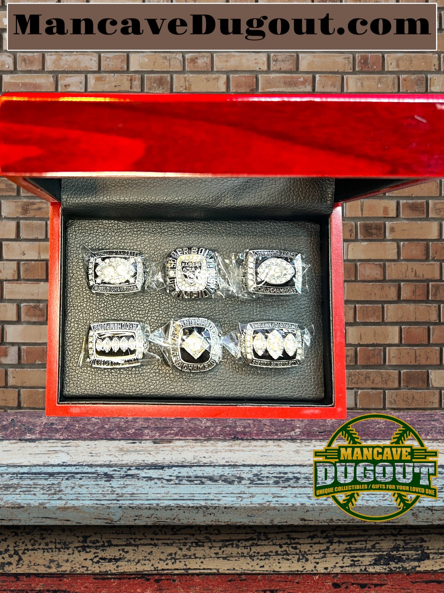 Oakland Raiders-Souvenir Championship Rings 6 pcs together-W/Wooden Box