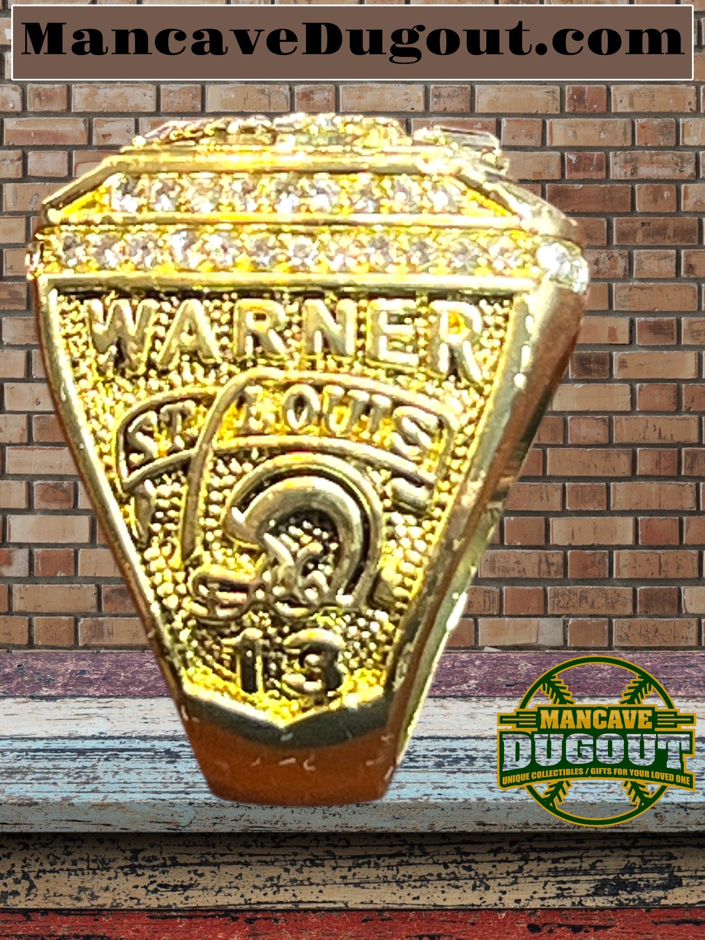 1999 NFL St. Louis Rams Championship Ring Classic Alloy Diamond Cluster Souvenir Ring-With Display Case