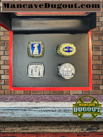 New York Giants 4-Ring Souvenir Set - With Display Box