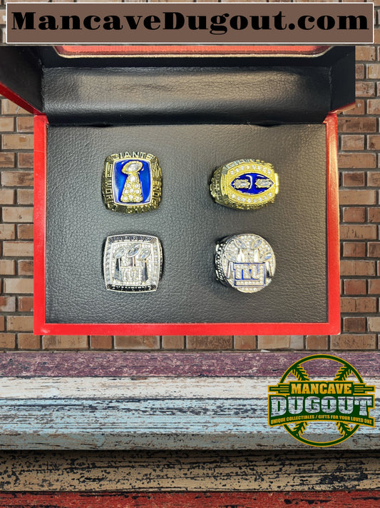 New York Giants 4-Ring Souvenir Set - With Display Box