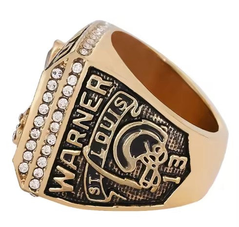 1999 NFL St. Louis Rams Championship Ring Classic Alloy Diamond Cluster Ring - With Display Case - REPLICA