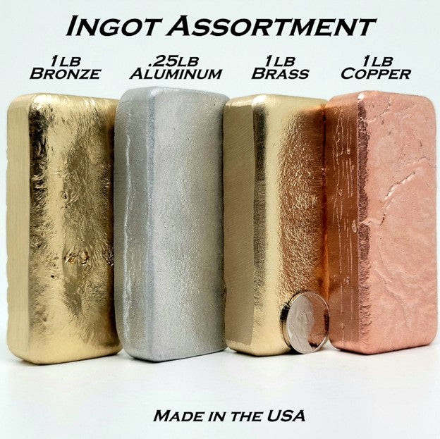 Ingot Assortment 1lb Copper, 1lb Bronze, 1lb Brass, & 1/4lb Aluminum Ingot Set