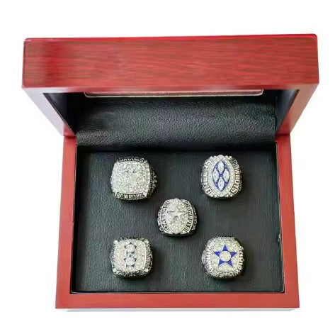 Dallas Cowboys Super bowl sports world Replica Championship Rings with wooden box 5 Years Sets - Silver Tone