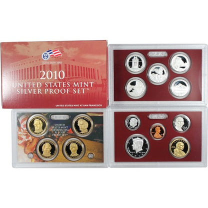 2010 SILVER PROOF SET in OGP Red Box with COA (14 coins, Choice BU)