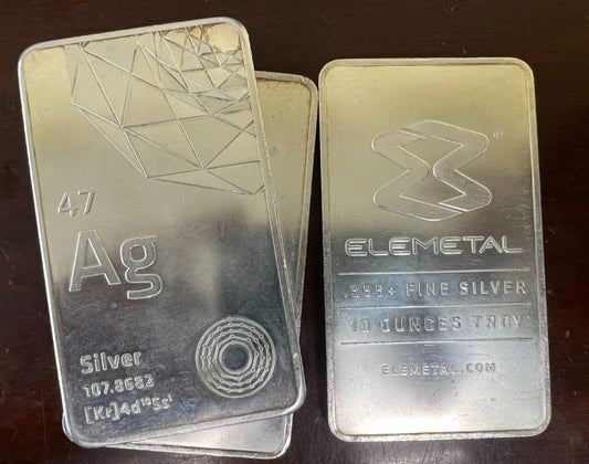 Elemental 47 Ag Silver 107.8682 10 Tr. OZ .999+ Fine Silver Bar - RARE