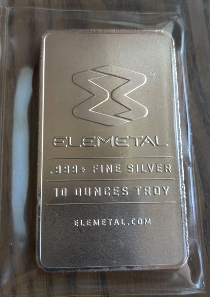 Elemental 47 Ag Silver 107.8682 10 Tr. OZ .999+ Fine Silver Bar - RARE