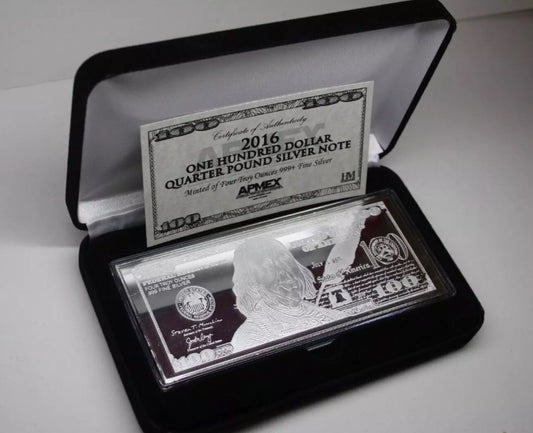 2016 $100 Franklin Proof 4oz Silver Bar with CoA & Box - APMEX Series