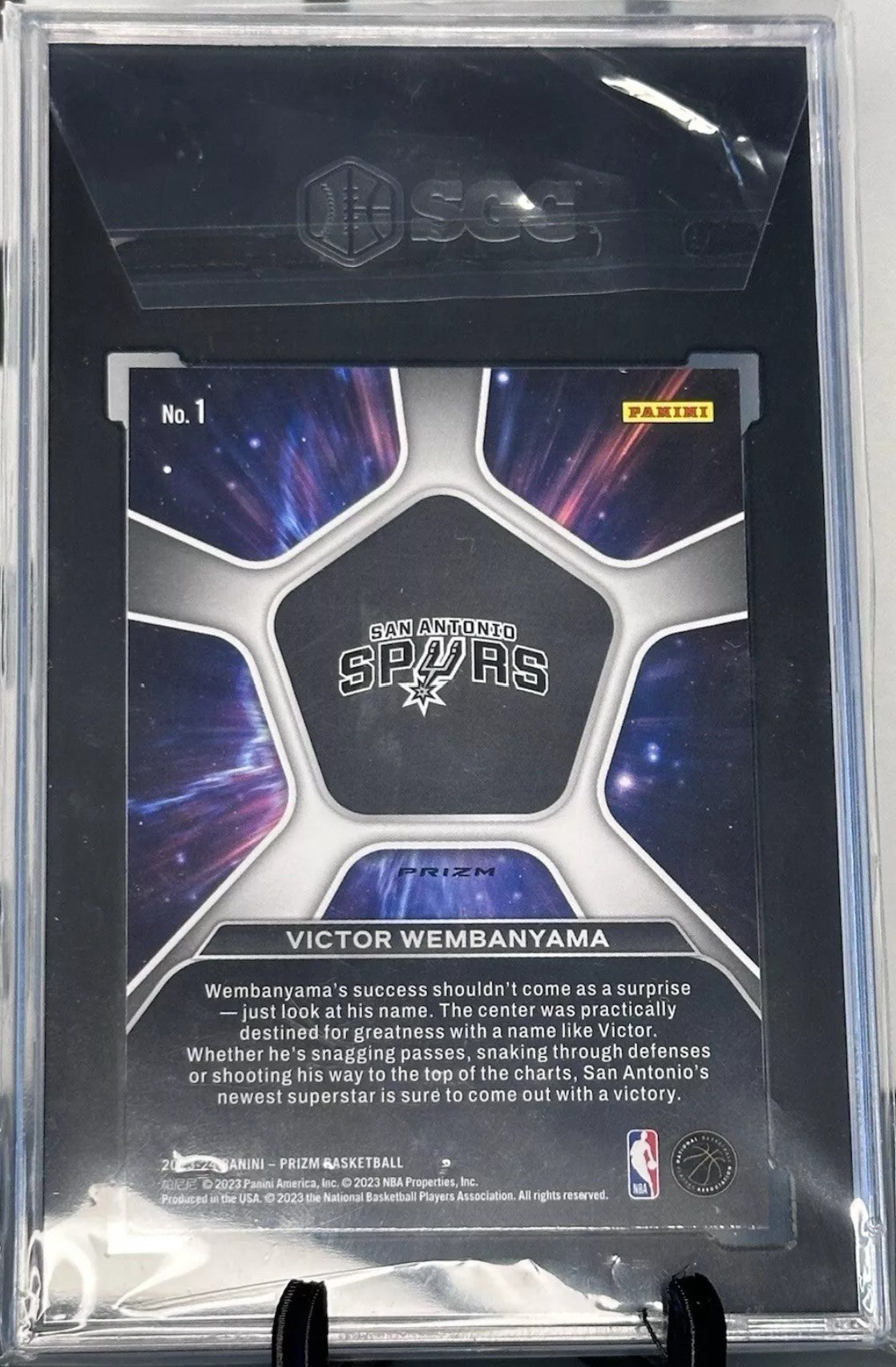 Victor Wembanyama 2023-24 Panini Prizm Deep Space Prizms Silver #1 RC (SGC 9)