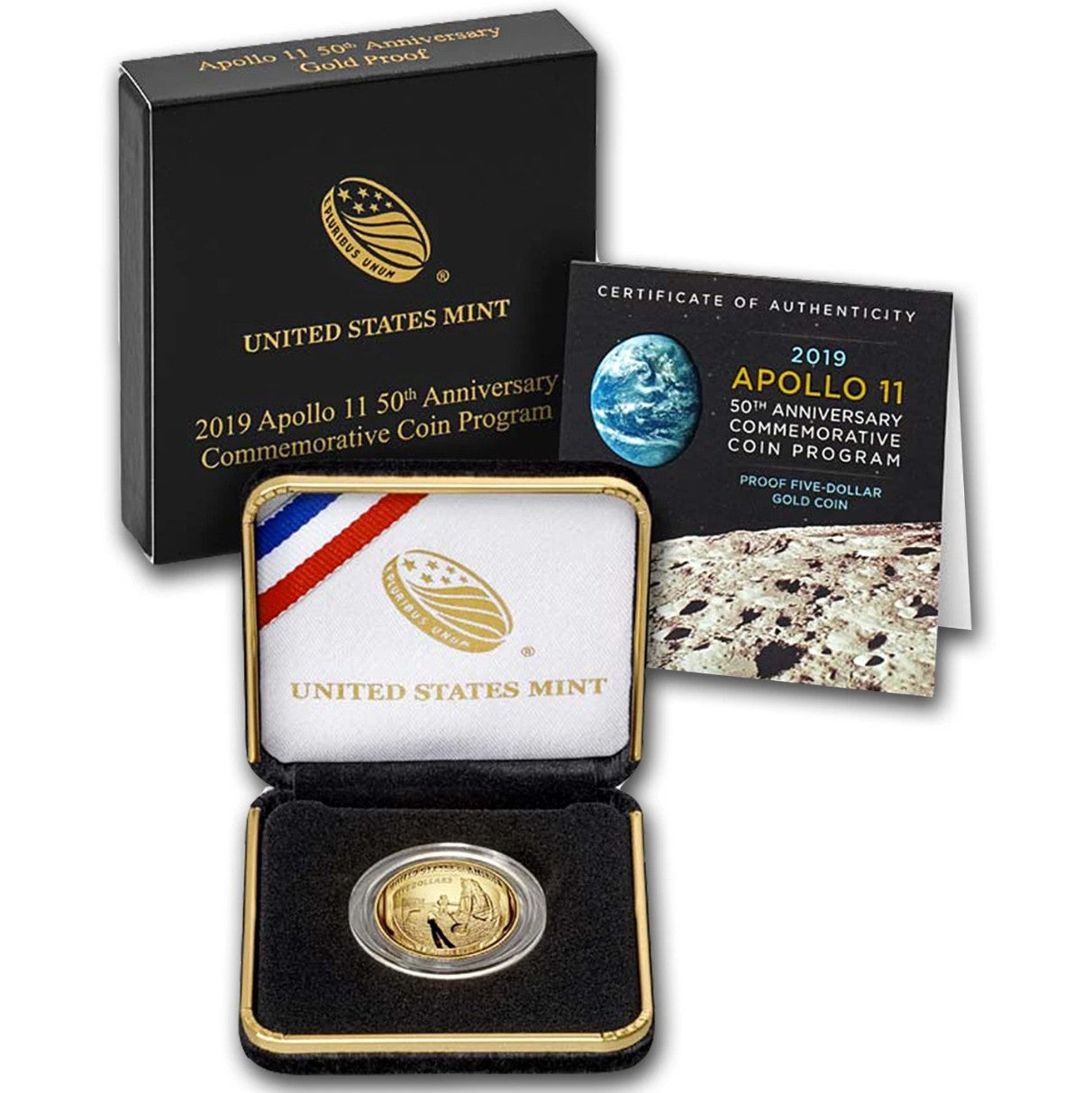 2019-W Gold $5 Apollo 11 50th Anniversary Proof (Box & COA)