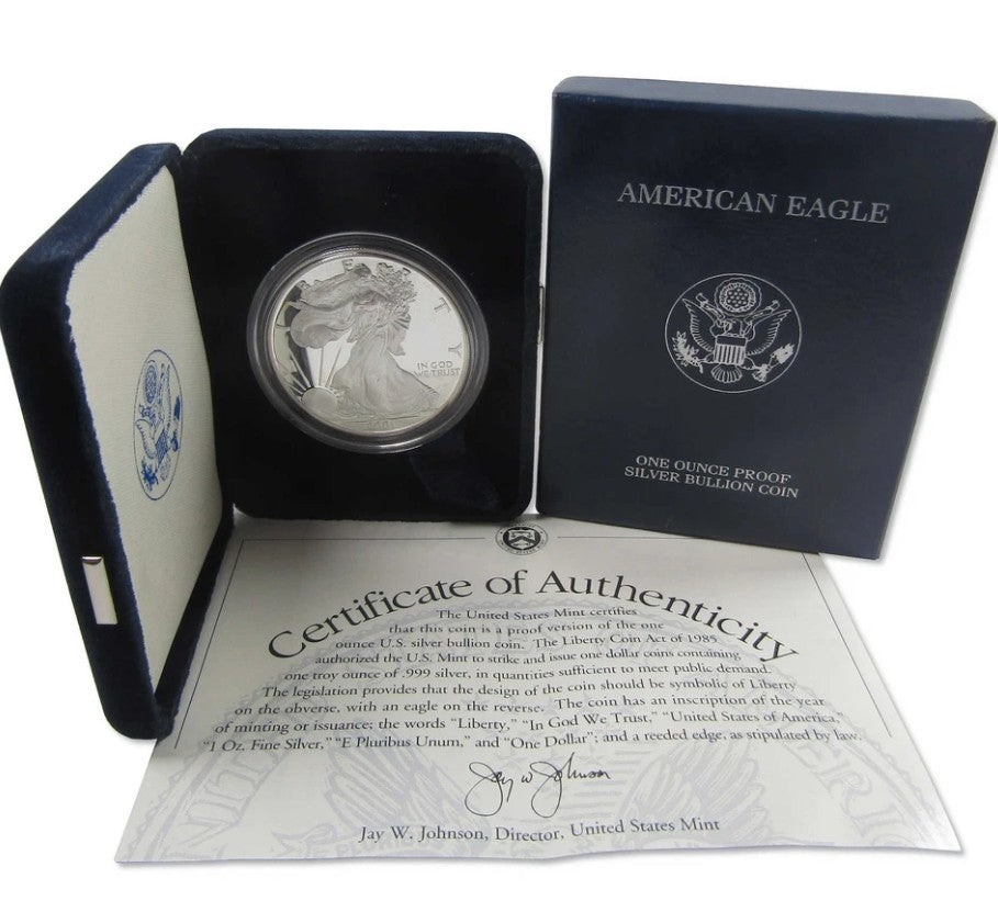2001 W American Silver Eagle Proof $1 Bullion Coin OGP COA