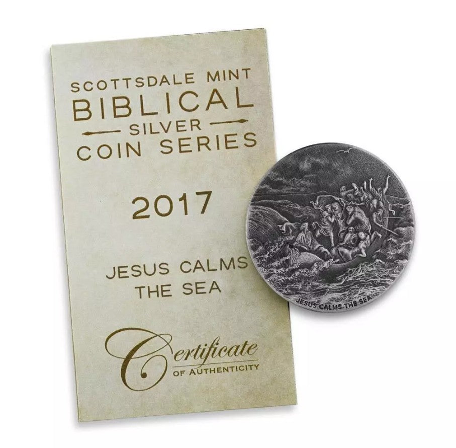 2017 2 oz .999 Silver Coin Jesus Calms the Sea - Biblical Coin Series
