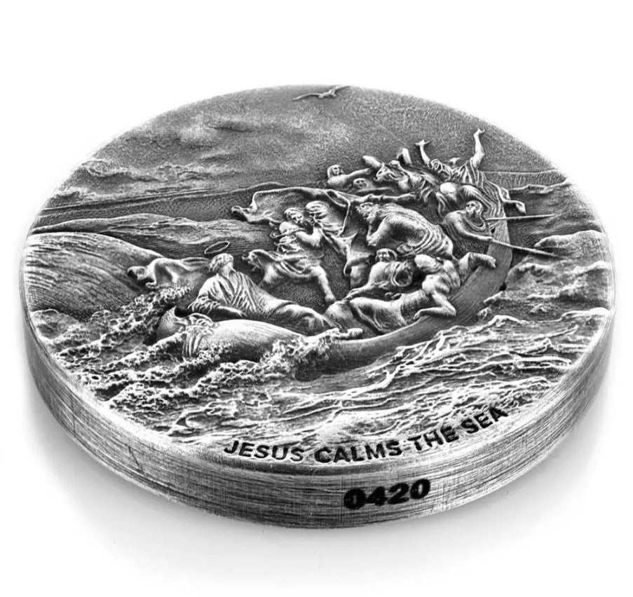 2017 2 oz .999 Silver Coin Jesus Calms the Sea - Biblical Coin Series