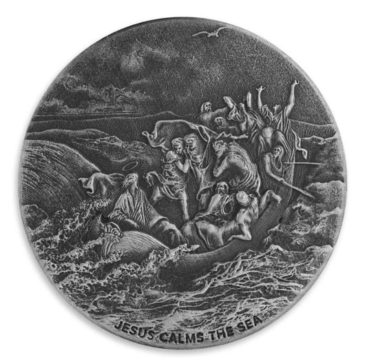2017 2 oz .999 Silver Coin Jesus Calms the Sea - Biblical Coin Series