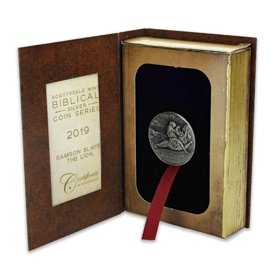 2019 2 oz .999 Silver Coin - Samson Slays the Lion - Biblical Coin Series